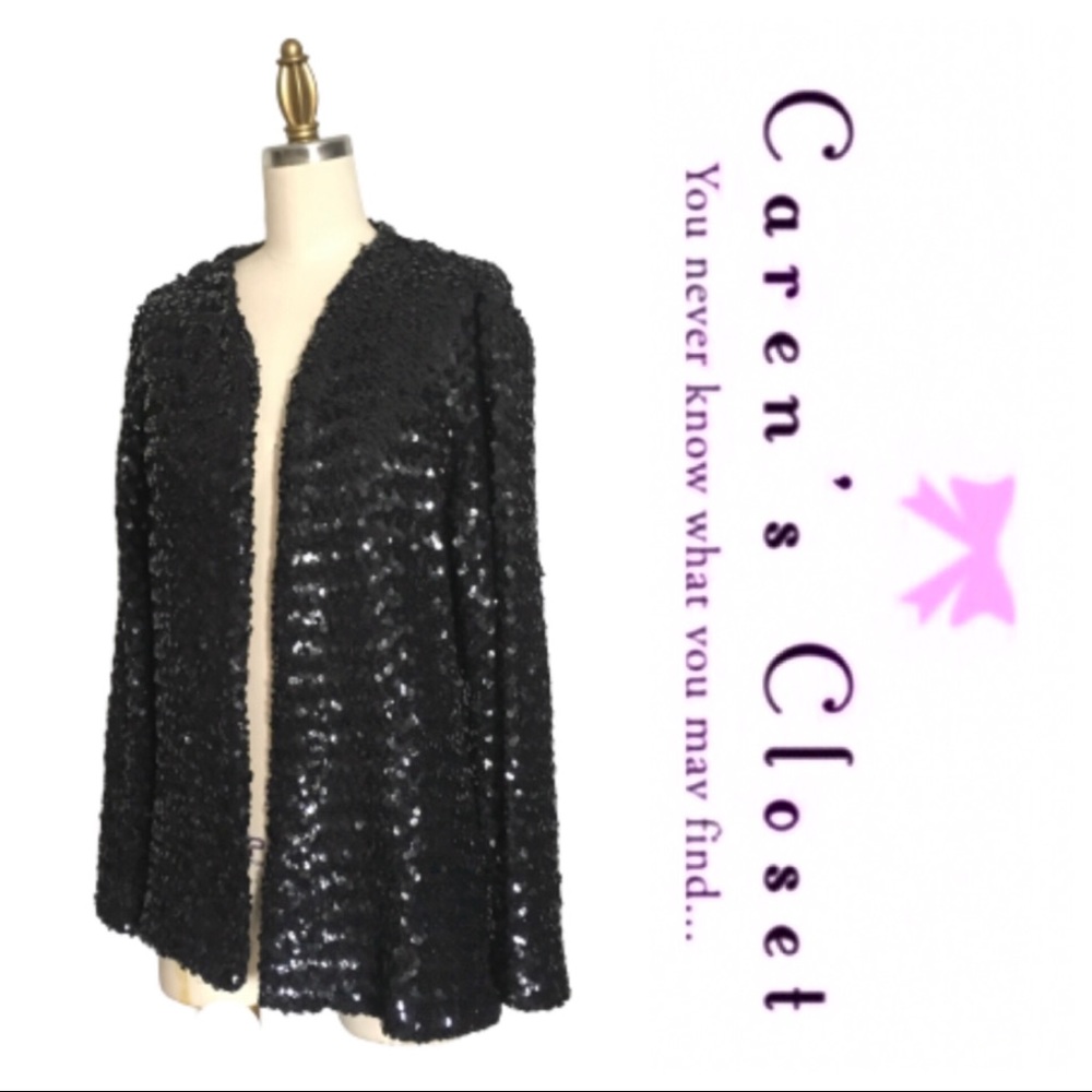 Vintage Black Sequin Cardigan Sweater - Picture 2 of 3